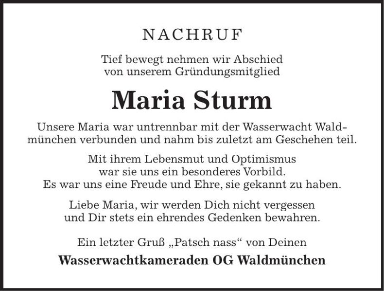 Traueranzeige Maria Sturm