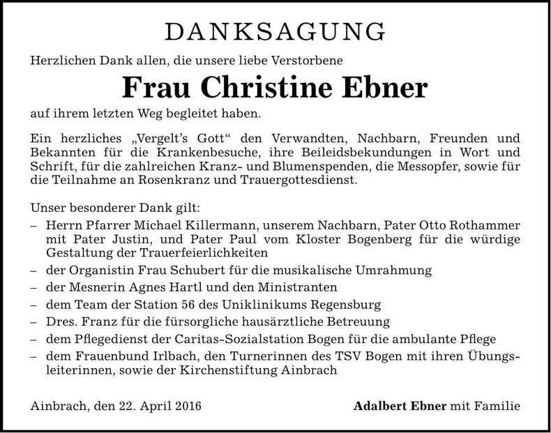 Traueranzeige Christine Ebner