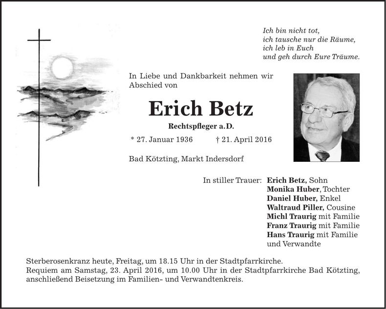 Traueranzeige Erich Betz