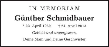 Traueranzeige Günther Schmidbauer