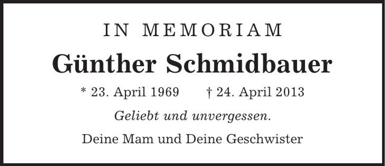 Traueranzeige Günther Schmidbauer