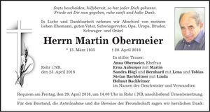 Traueranzeige Martin Obermeier
