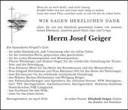 Traueranzeige Josef Geiger