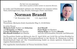 Traueranzeige Norman Brandl