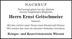 Traueranzeige Ernst Gritschmeier