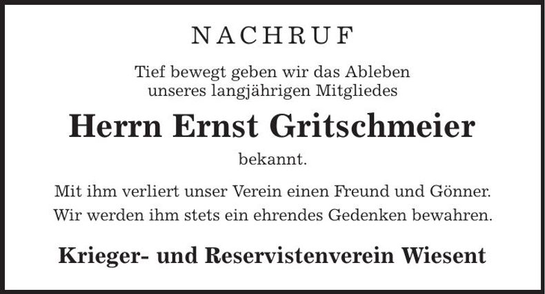 Traueranzeige Ernst Gritschmeier