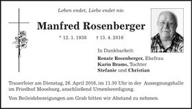 Traueranzeige Manfred Rosenberger