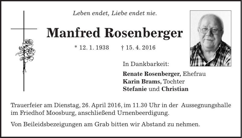 Traueranzeige Manfred Rosenberger