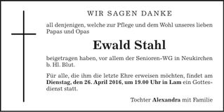 Traueranzeige Ewald Stahl