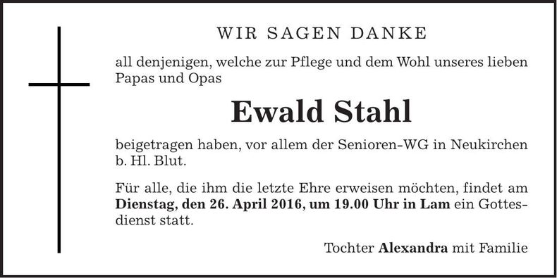 Traueranzeige Ewald Stahl