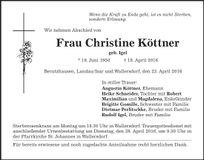 Traueranzeige Christine Köttner