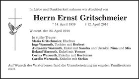 Traueranzeige Ernst Gritschmeier