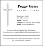 Traueranzeige Peggy Geier