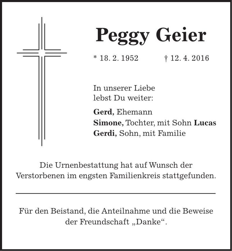 Traueranzeige Peggy Geier