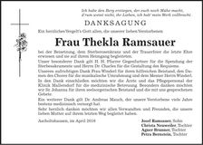 Traueranzeige Thekla Ramsauer