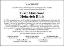 Traueranzeige Heinrich Blab