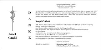 Traueranzeige Josef Graßl