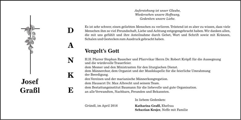 Traueranzeige Josef Graßl