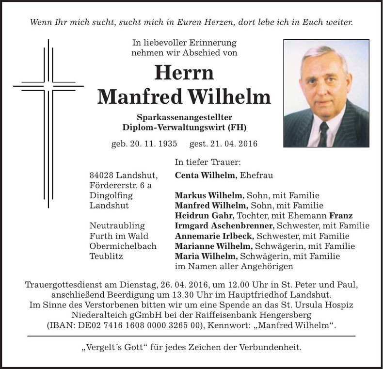 Traueranzeige Manfred Wilhlem