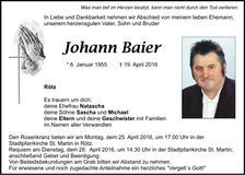 Traueranzeige Johann Baier