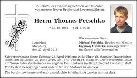 Traueranzeige Thomas Petschko