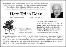 Traueranzeige Erich Eder