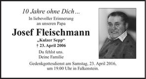 Traueranzeige Josef Fleischmann