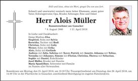 Traueranzeige Alois Müller