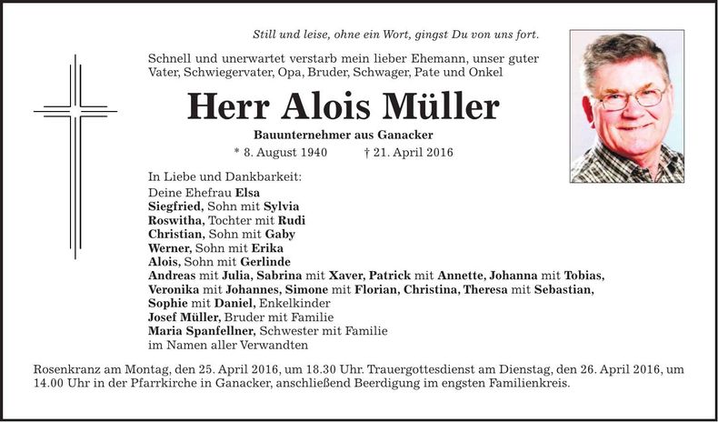 Traueranzeige Alois Müller