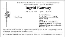 Traueranzeige Ingrid Konway