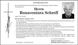 Traueranzeige Bonaventura Schreff