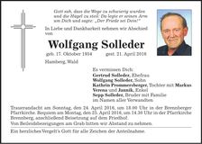Traueranzeige Wolfgang Solleder