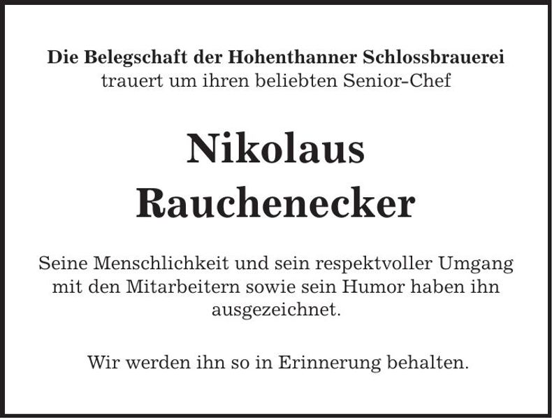 Traueranzeige Nikolaus Rauchenecker