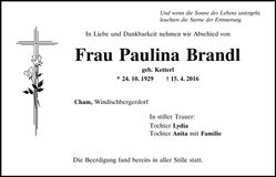 Traueranzeige Paulina Brandl