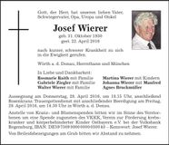 Traueranzeige Josef Wierer