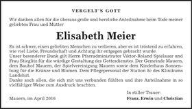 Traueranzeige Elisabeth Meier
