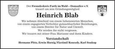 Traueranzeige Heinrich Blab
