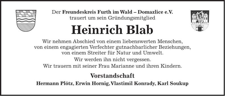 Traueranzeige Heinrich Blab