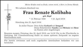 Traueranzeige Renate Kolibaba