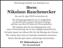 Traueranzeige Nikolaus Rauchenecker