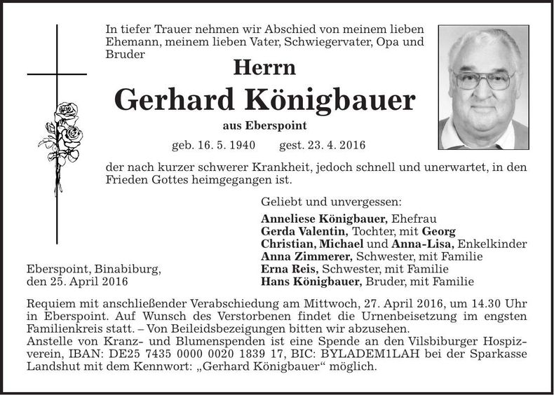Traueranzeige Gerhard Königbauer