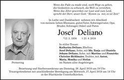 Traueranzeige Josef Deliano