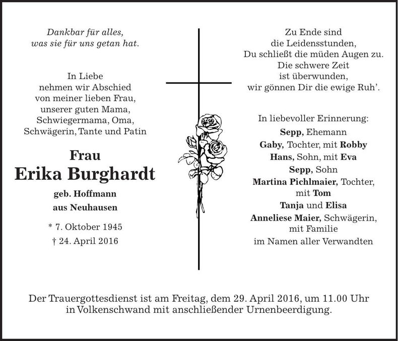 Traueranzeige Erika Burghardt