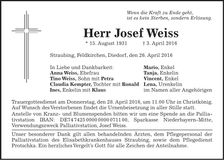 Traueranzeige Josef Weiss