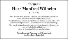 Traueranzeige Manfred Wilhelm