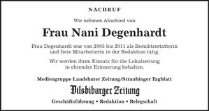 Traueranzeige Nani Degenhardt
