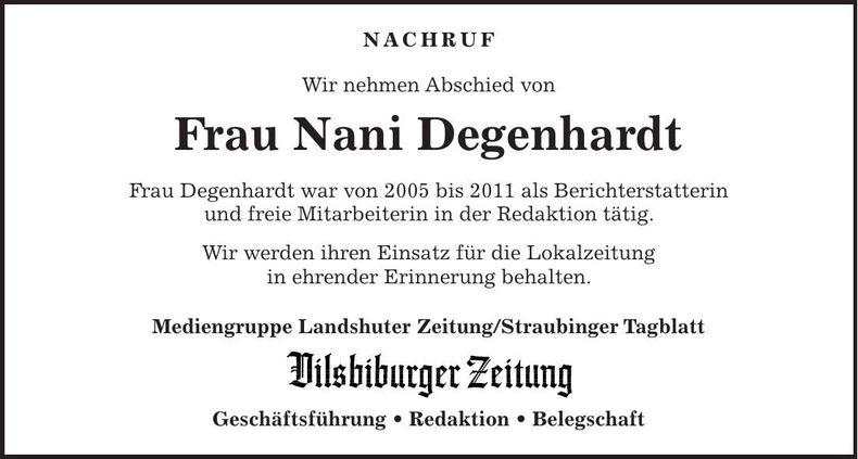 Traueranzeige Nani Degenhardt