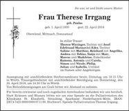 Traueranzeige Therese Irrgang