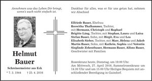 Traueranzeige Helmut Bauer