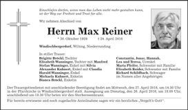 Traueranzeige Max Reiner